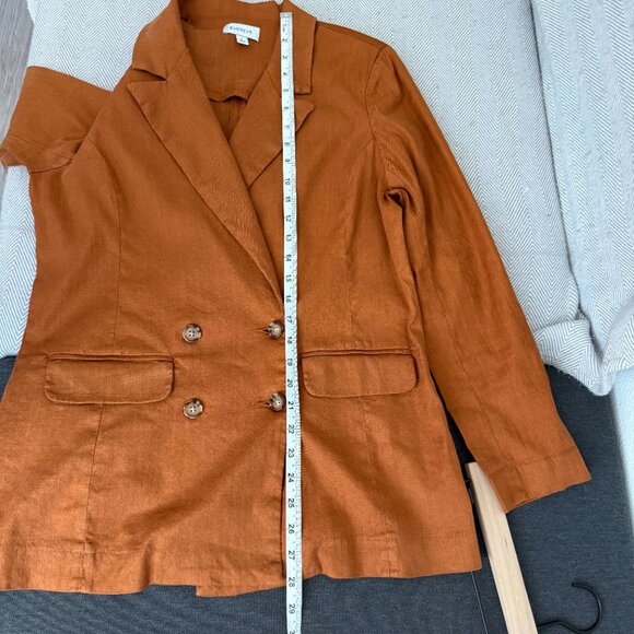 🌻 Evereve Alexa Double Breasted Linen Blend Blazer Size S in Camel - Picture 9 of 9